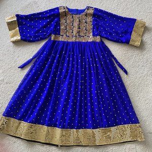Afghan Traditional Ethnic Dress with handmade embroidery in color Blue